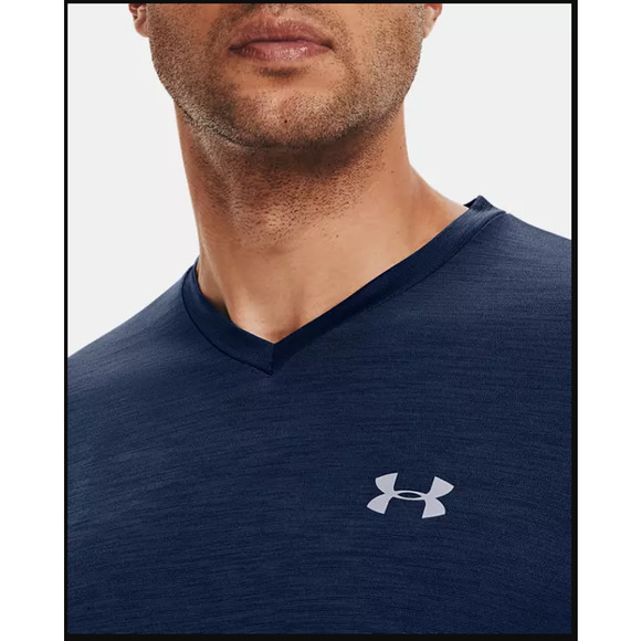 Under Armour UA Velocity Men's T-Shirt Performance Gym Run V-Neck Tee Large Blue - Picture 9 of 11